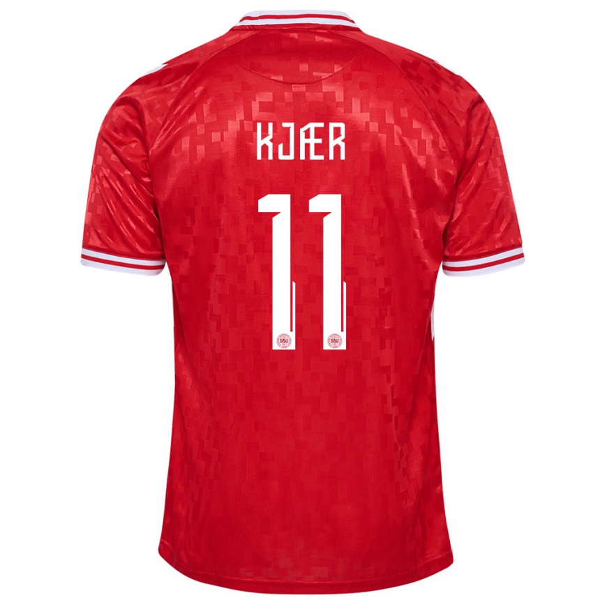 Niño Fútbol Camiseta Dinamarca Jeppe Kjær #11 Rojo 1ª Equipación 24-26 Perú