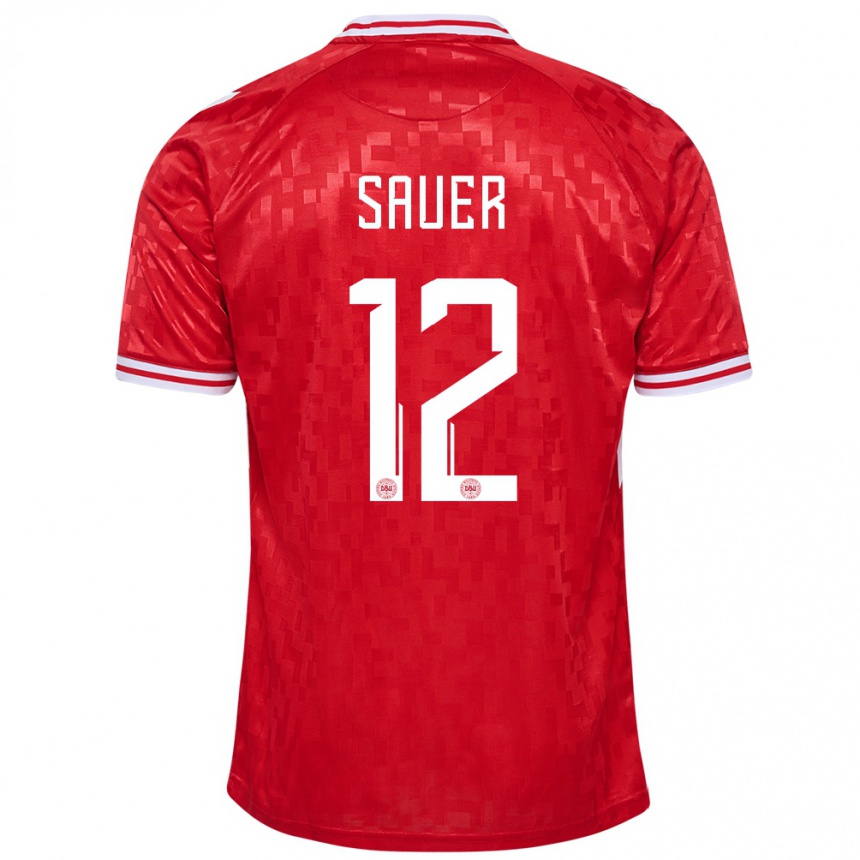 Niño Fútbol Camiseta Dinamarca Mathias Sauer #12 Rojo 1ª Equipación 24-26 Perú