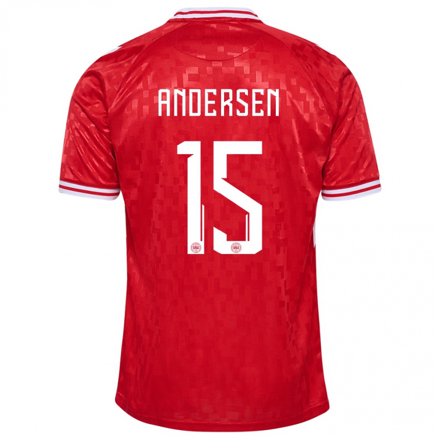 Niño Fútbol Camiseta Dinamarca Jacob Andersen #15 Rojo 1ª Equipación 24-26 Perú