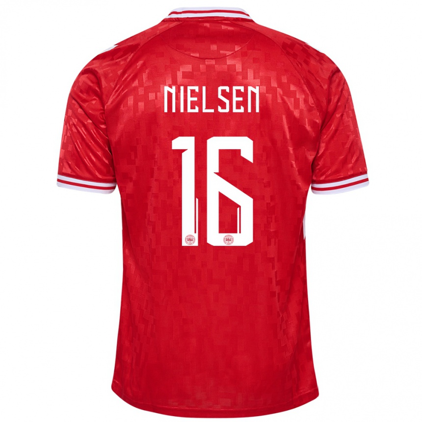 Niño Fútbol Camiseta Dinamarca Magnus Nielsen #16 Rojo 1ª Equipación 24-26 Perú