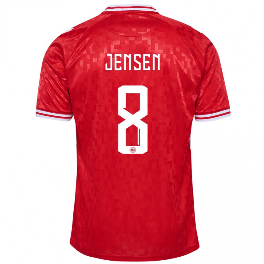 Niño Fútbol Camiseta Dinamarca Tobias Lund Jensen #8 Rojo 1ª Equipación 24-26 Perú