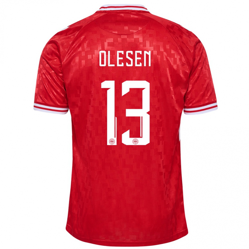 Niño Fútbol Camiseta Dinamarca Karoline Olesen #13 Rojo 1ª Equipación 24-26 Perú