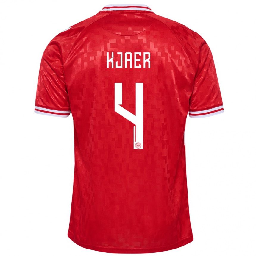 Niño Fútbol Camiseta Dinamarca Simon Kjaer #4 Rojo 1ª Equipación 24-26 Perú