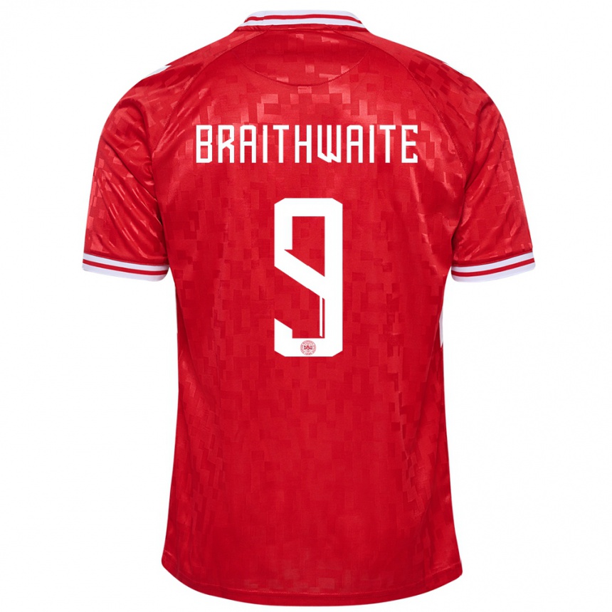 Niño Fútbol Camiseta Dinamarca Martin Braithwaite #9 Rojo 1ª Equipación 24-26 Perú