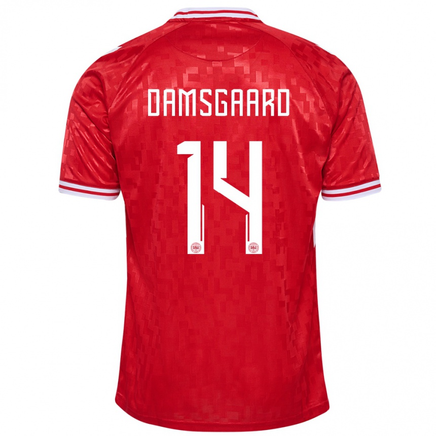 Niño Fútbol Camiseta Dinamarca Mikkel Damsgaard #14 Rojo 1ª Equipación 24-26 Perú