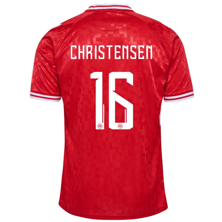 Niño Fútbol Camiseta Dinamarca Oliver Christensen #16 Rojo 1ª Equipación 24-26 Perú