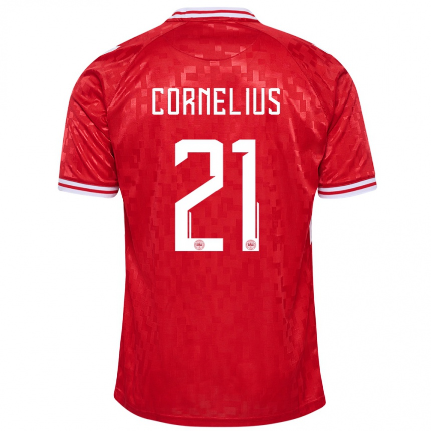 Niño Fútbol Camiseta Dinamarca Andreas Cornelius #21 Rojo 1ª Equipación 24-26 Perú