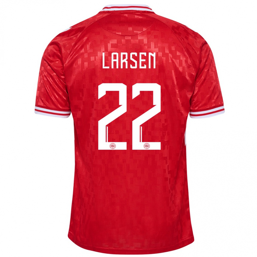 Niño Fútbol Camiseta Dinamarca Kathrine Larsen #22 Rojo 1ª Equipación 24-26 Perú