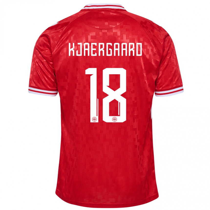 Niño Fútbol Camiseta Dinamarca Maurits Kjaergaard #18 Rojo 1ª Equipación 24-26 Perú