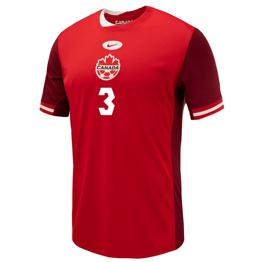 Niño Fútbol Camiseta Canadá Luc De Fougerolles #3 Rojo 1ª Equipación 24-26 Perú