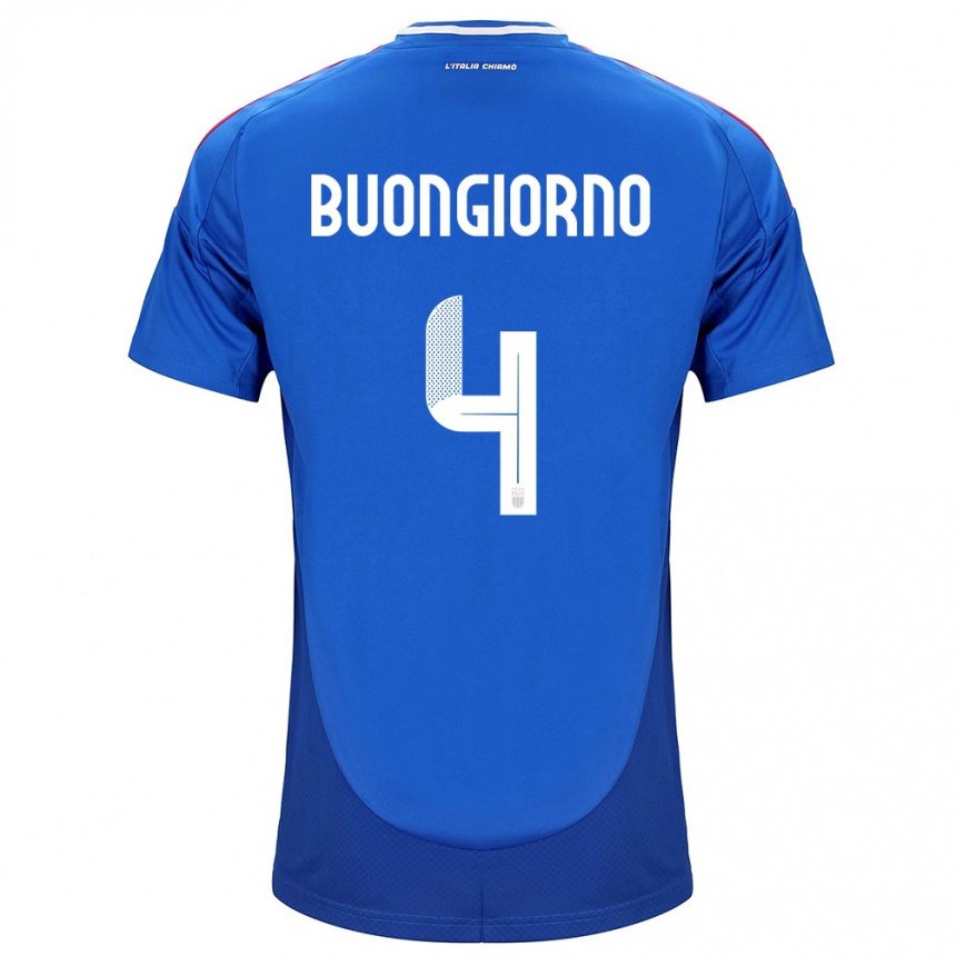 Niño Fútbol Camiseta Italia Alessandro Buongiorno #4 Azul 1ª Equipación 24-26 Perú