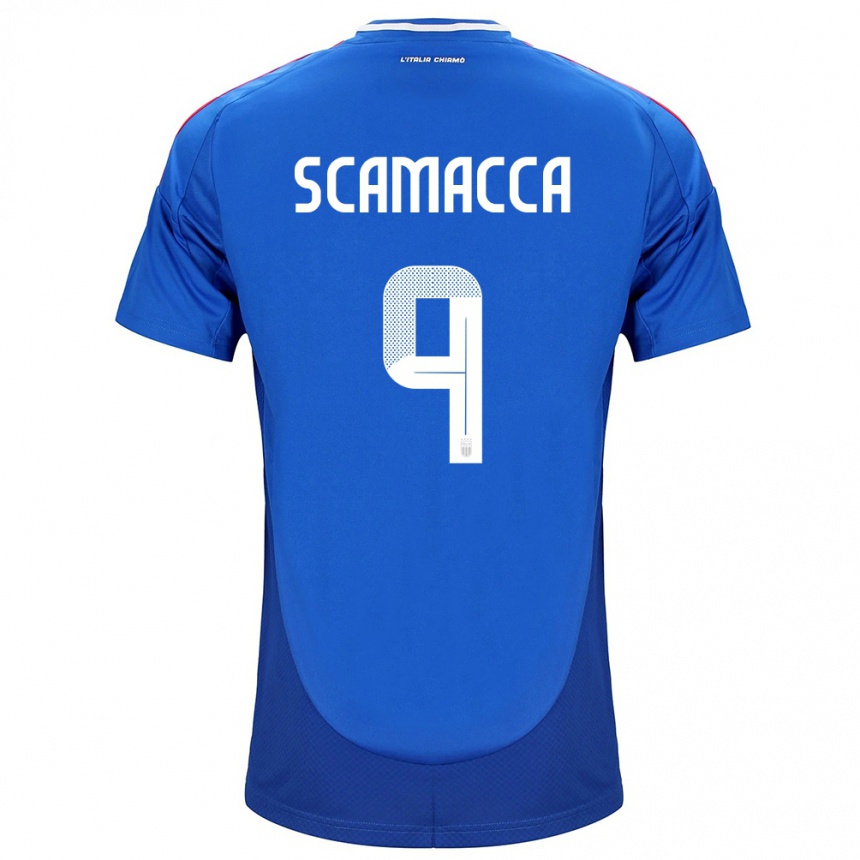 Niño Fútbol Camiseta Italia Gianluca Scamacca #9 Azul 1ª Equipación 24-26 Perú