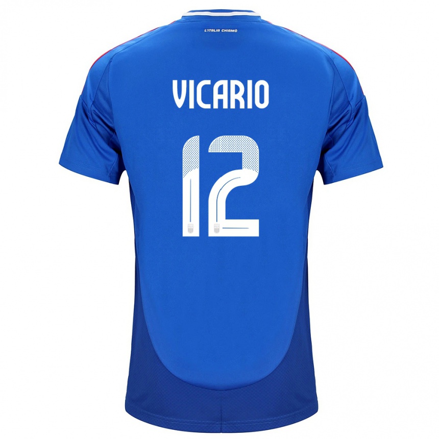 Niño Fútbol Camiseta Italia Guglielmo Vicario #12 Azul 1ª Equipación 24-26 Perú