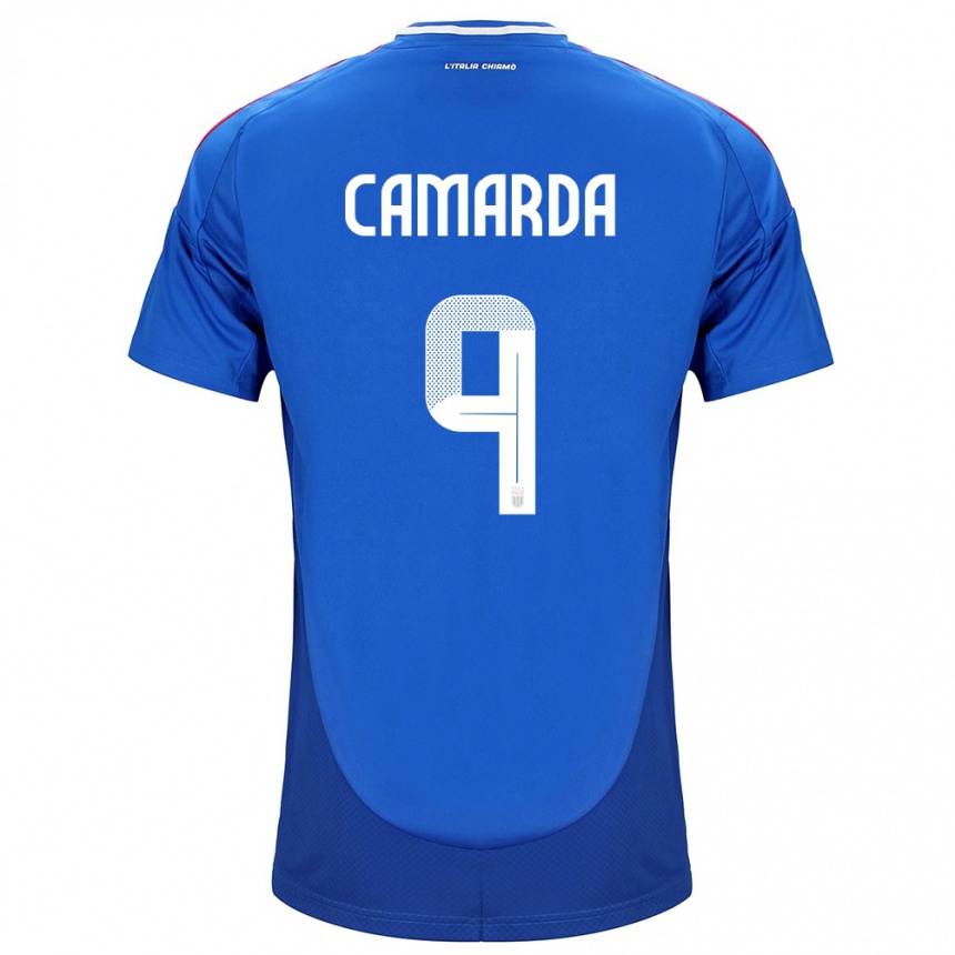 Niño Fútbol Camiseta Italia Francesco Camarda #9 Azul 1ª Equipación 24-26 Perú