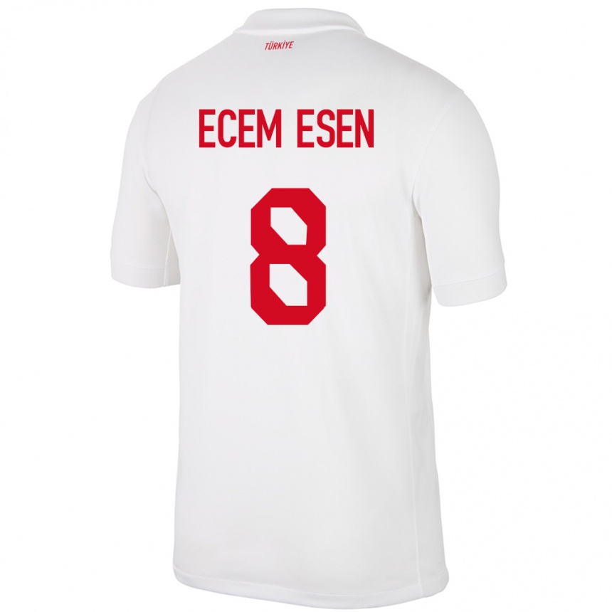 Niño Fútbol Camiseta Turquía Emine Ecem Esen #8 Blanco 1ª Equipación 24-26 Perú