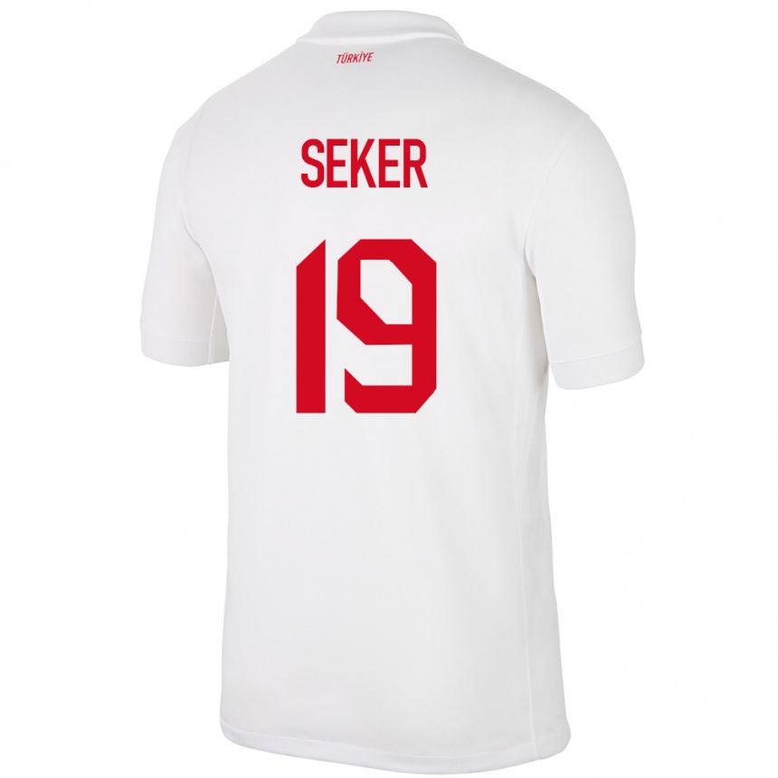 Niño Fútbol Camiseta Turquía Busem Şeker #19 Blanco 1ª Equipación 24-26 Perú