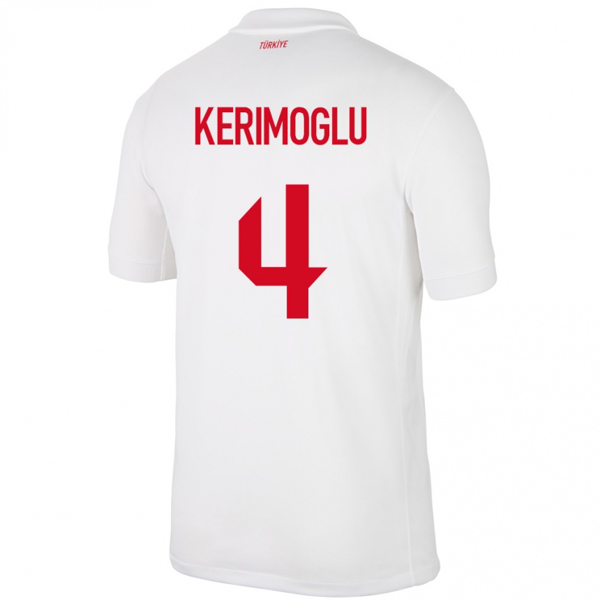 Niño Fútbol Camiseta Turquía Zeynap Kerimoğlu #4 Blanco 1ª Equipación 24-26 Perú