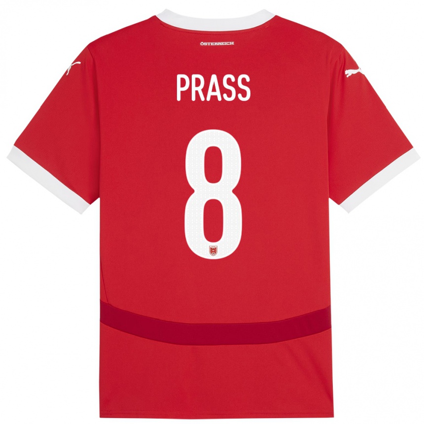 Niño Fútbol Camiseta Austria Alexander Prass #8 Rojo 1ª Equipación 24-26 Perú