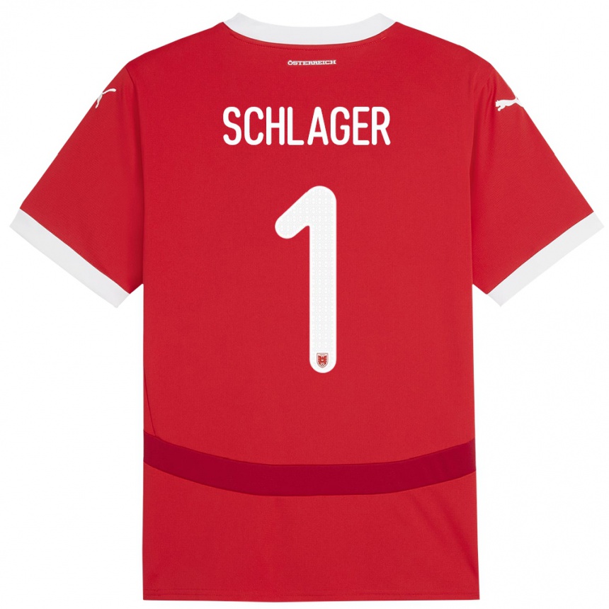 Niño Fútbol Camiseta Austria Alexander Schlager #1 Rojo 1ª Equipación 24-26 Perú