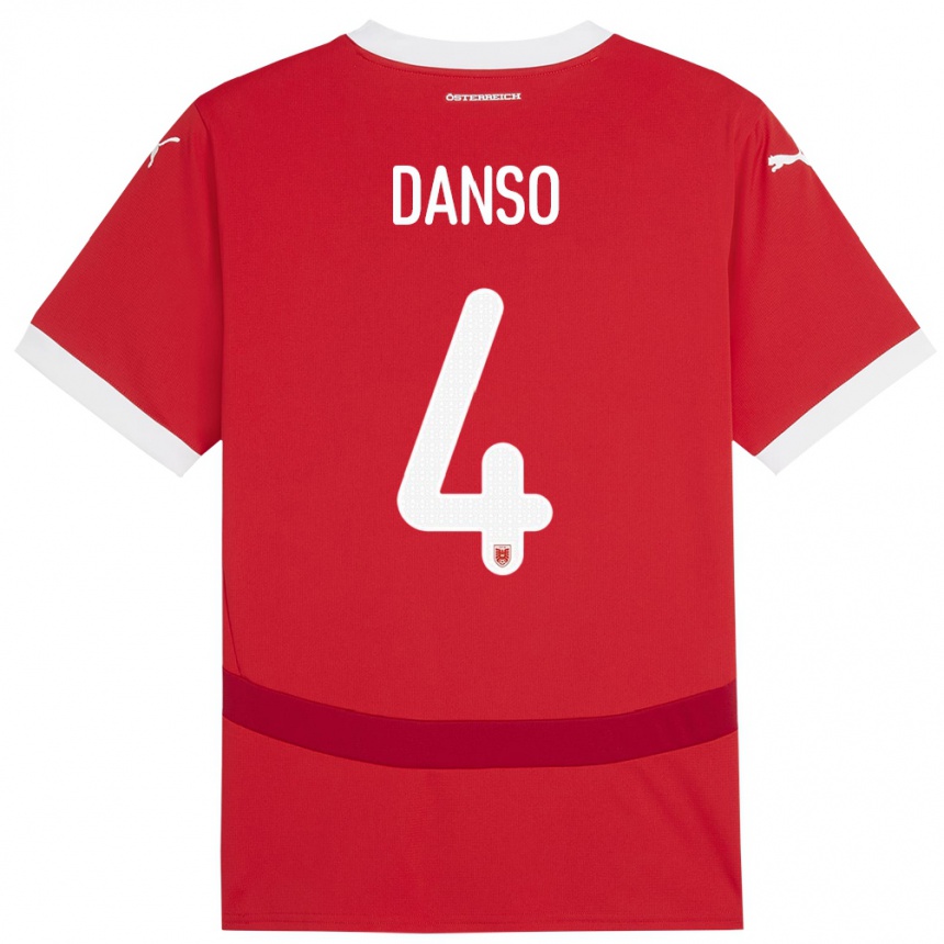 Niño Fútbol Camiseta Austria Kevin Danso #4 Rojo 1ª Equipación 24-26 Perú