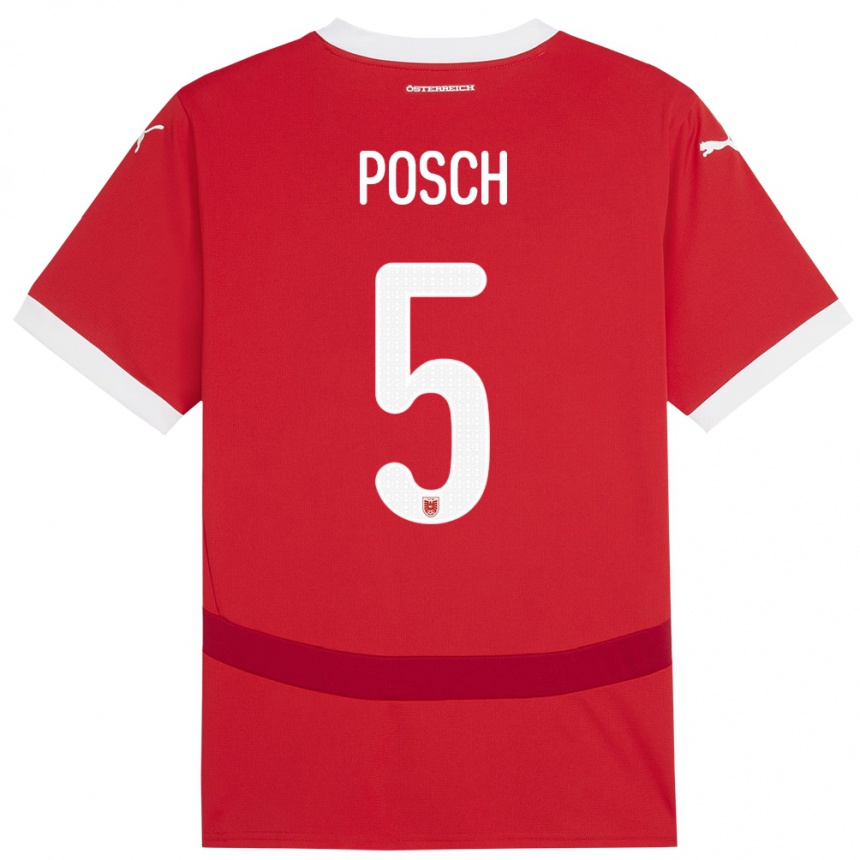 Niño Fútbol Camiseta Austria Stefan Posch #5 Rojo 1ª Equipación 24-26 Perú