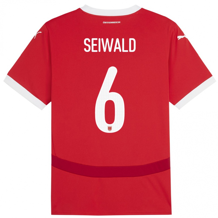 Niño Fútbol Camiseta Austria Nicolas Seiwald #6 Rojo 1ª Equipación 24-26 Perú