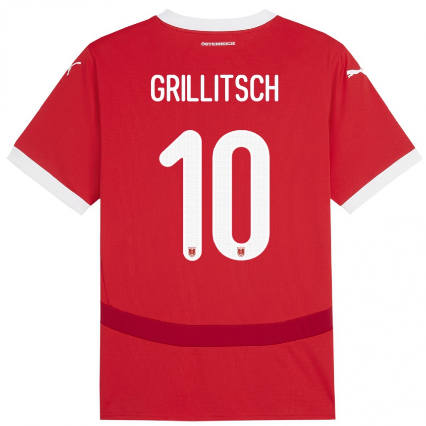 Niño Fútbol Camiseta Austria Florian Grillitsch #10 Rojo 1ª Equipación 24-26 Perú