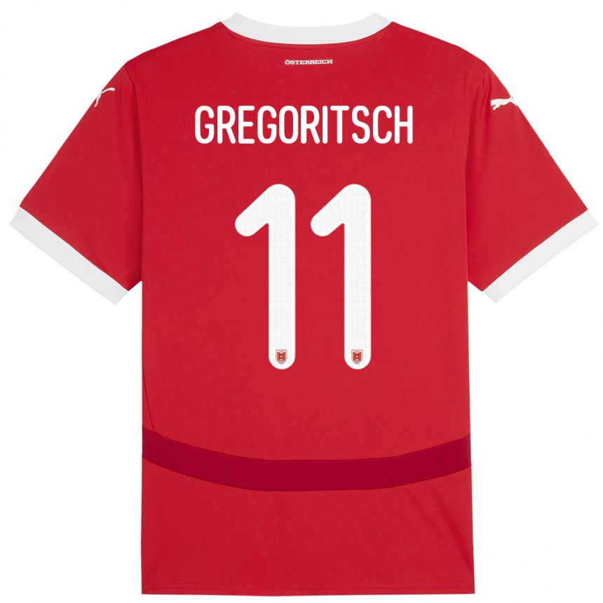 Niño Fútbol Camiseta Austria Michael Gregoritsch #11 Rojo 1ª Equipación 24-26 Perú