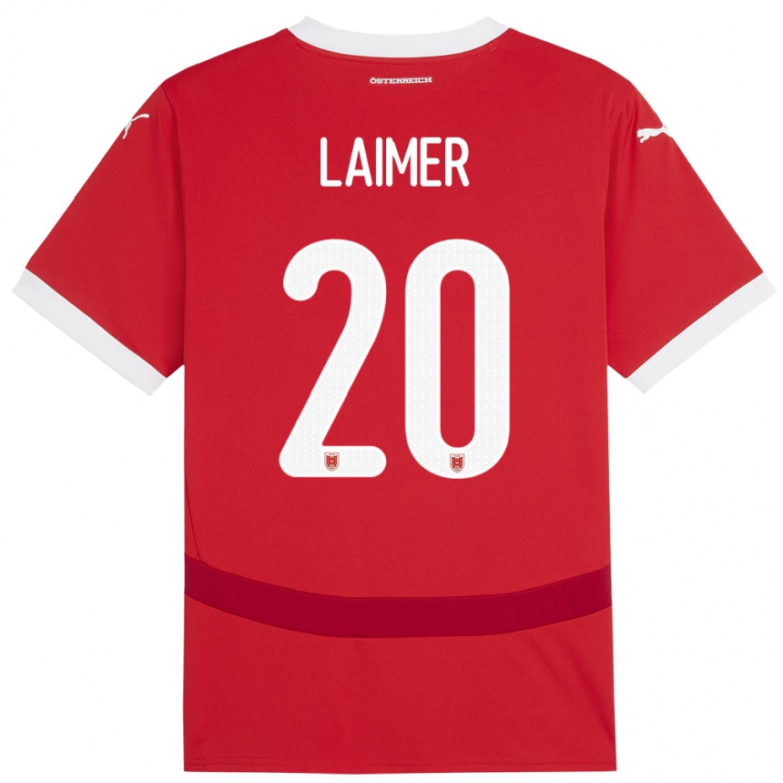 Niño Fútbol Camiseta Austria Konrad Laimer #20 Rojo 1ª Equipación 24-26 Perú