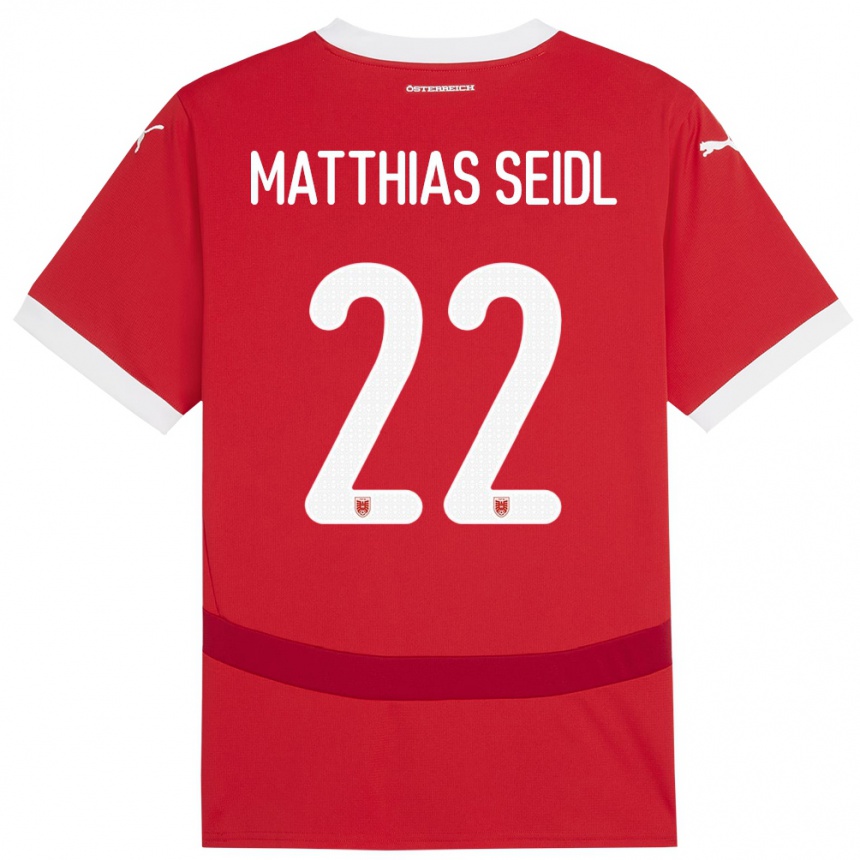 Niño Fútbol Camiseta Austria Matthias Seidl #22 Rojo 1ª Equipación 24-26 Perú