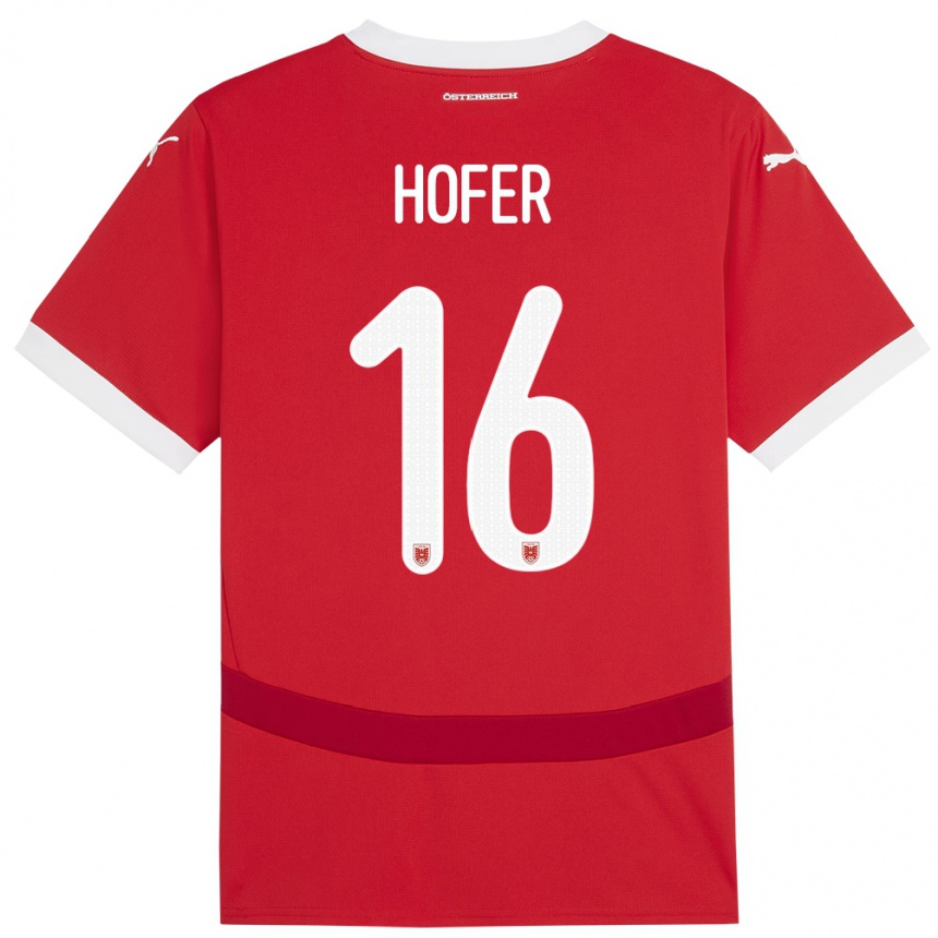 Niño Fútbol Camiseta Austria Raphael Hofer #16 Rojo 1ª Equipación 24-26 Perú