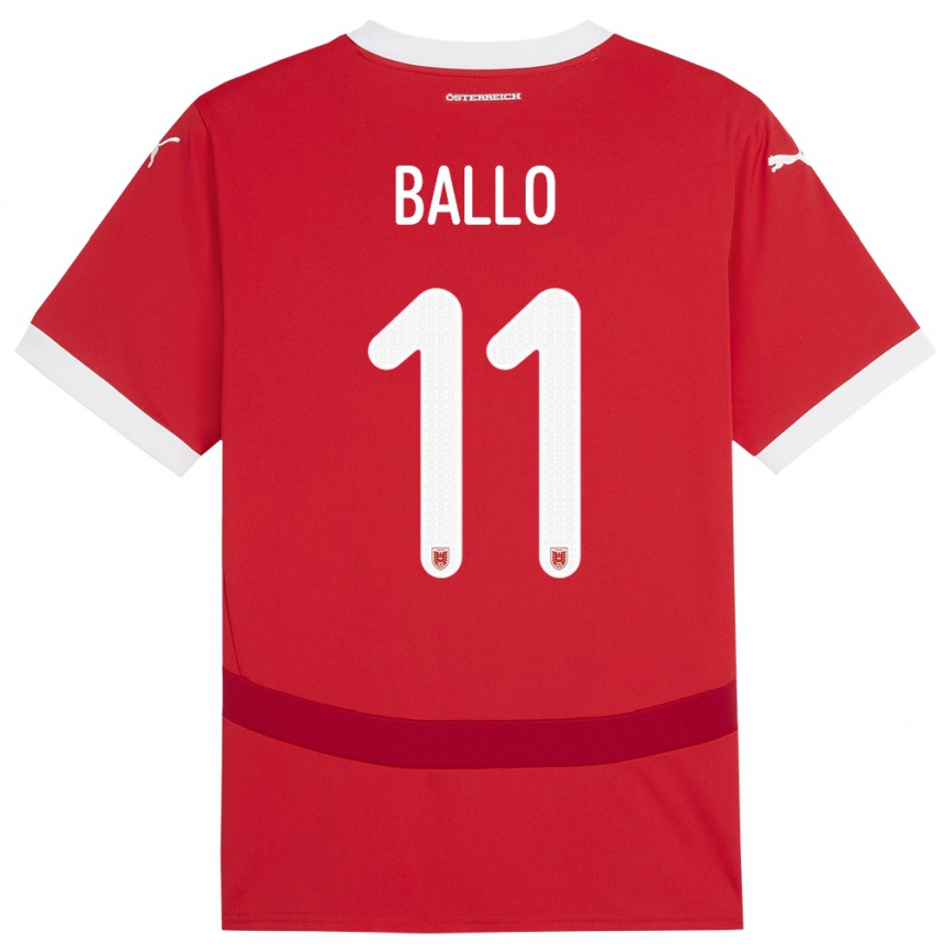 Niño Fútbol Camiseta Austria Thierno Ballo #11 Rojo 1ª Equipación 24-26 Perú