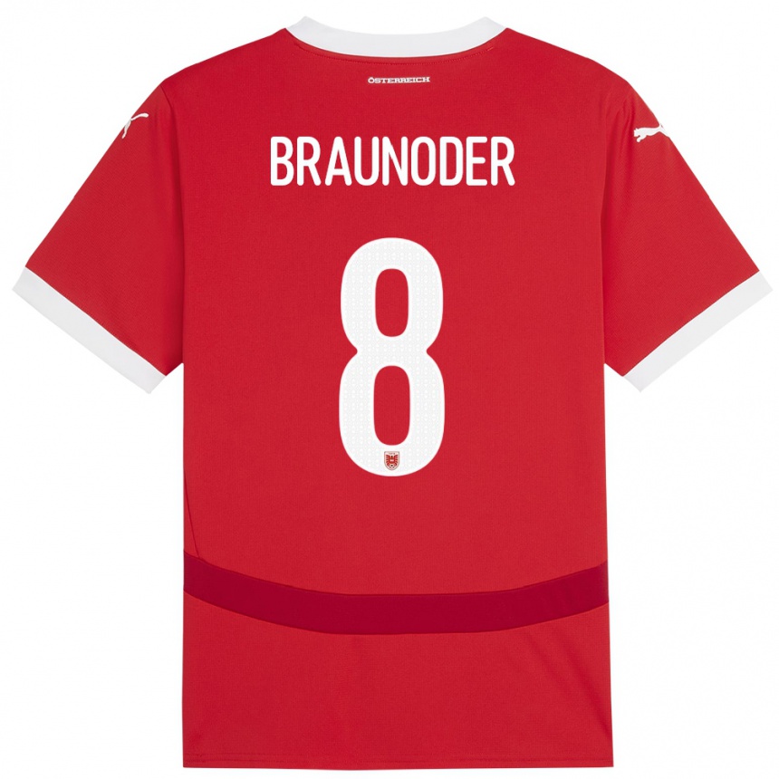 Niño Fútbol Camiseta Austria Matthias Braunöder #8 Rojo 1ª Equipación 24-26 Perú