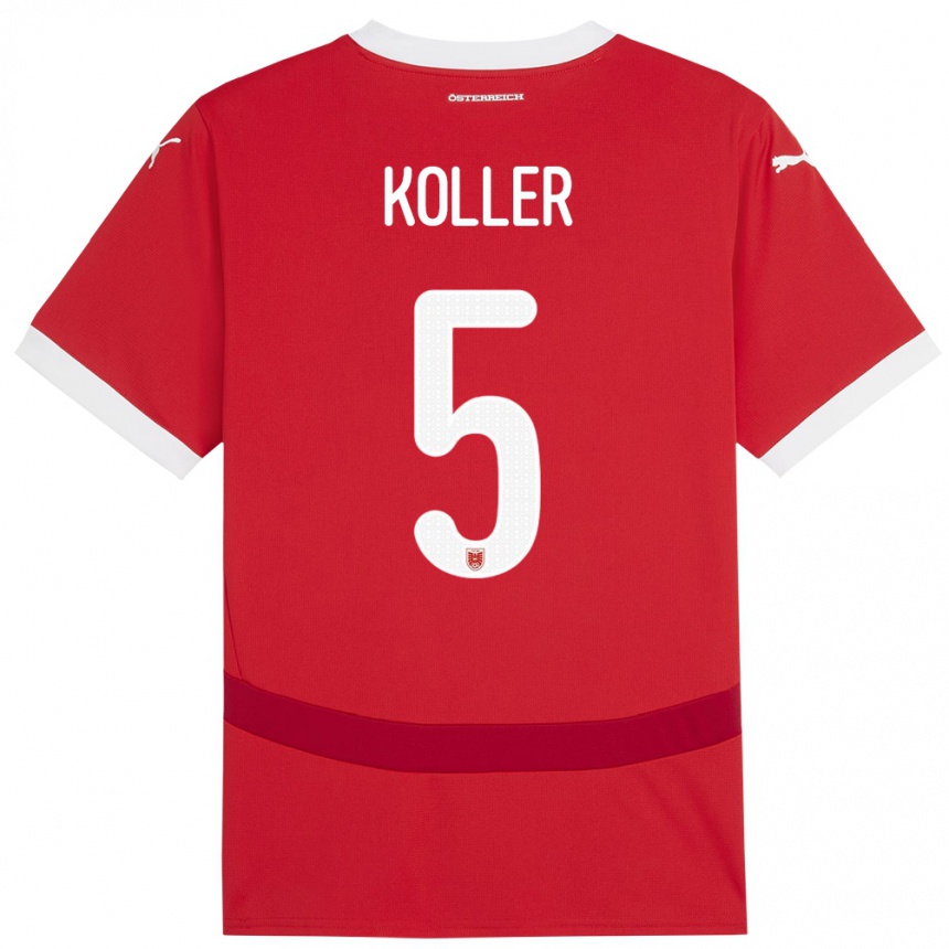 Niño Fútbol Camiseta Austria Paul Koller #5 Rojo 1ª Equipación 24-26 Perú