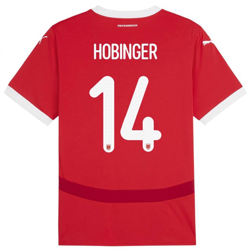 Niño Fútbol Camiseta Austria Marie Höbinger #14 Rojo 1ª Equipación 24-26 Perú