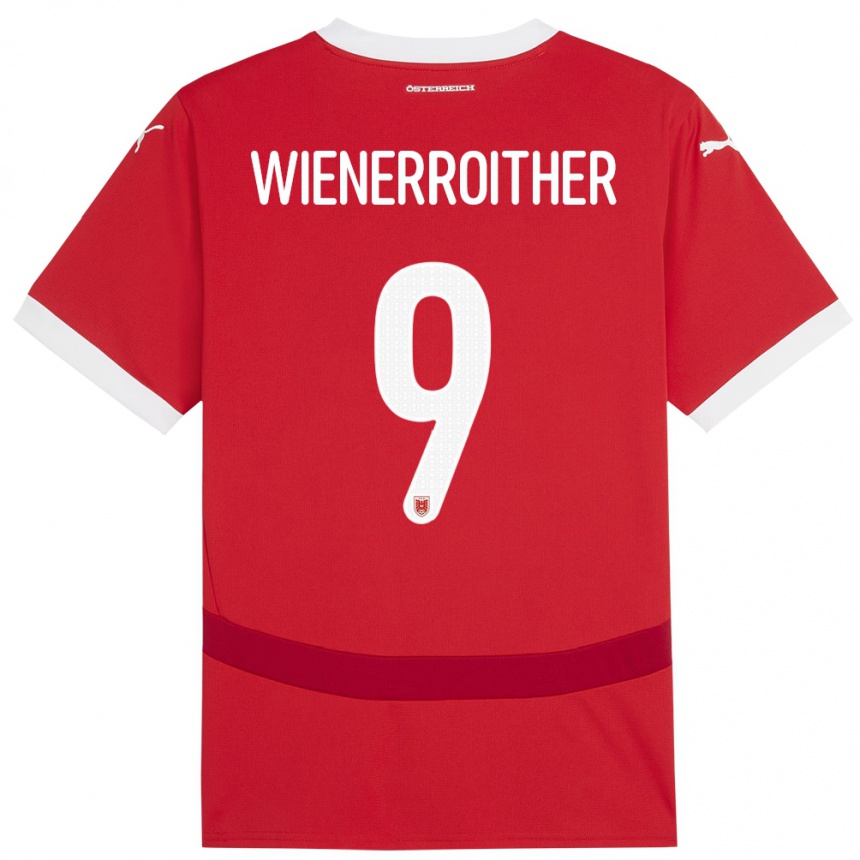 Niño Fútbol Camiseta Austria Katja Wienerroither #9 Rojo 1ª Equipación 24-26 Perú