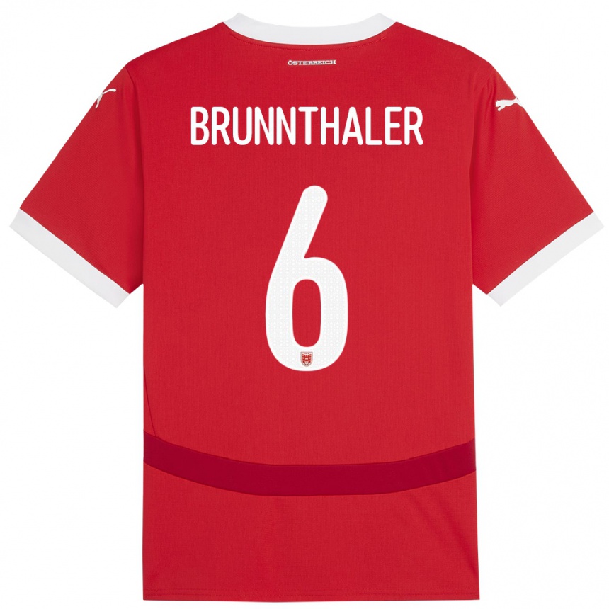 Niño Fútbol Camiseta Austria Melanie Brunnthaler #6 Rojo 1ª Equipación 24-26 Perú