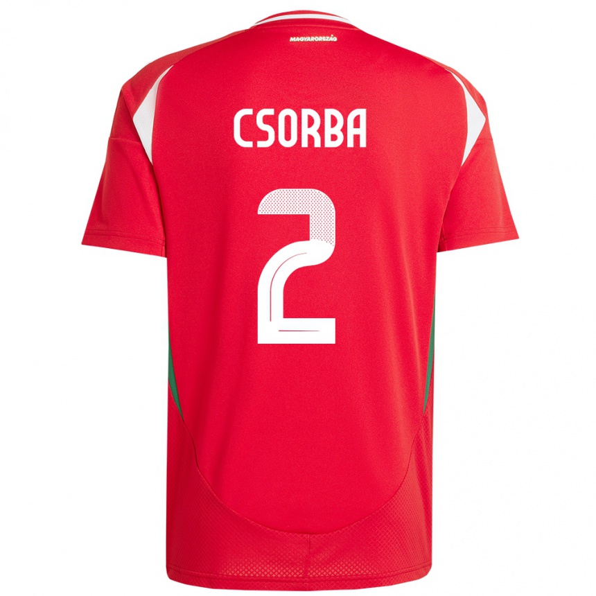 Niño Fútbol Camiseta Hungría Dominik Csorba #2 Rojo 1ª Equipación 24-26 Perú