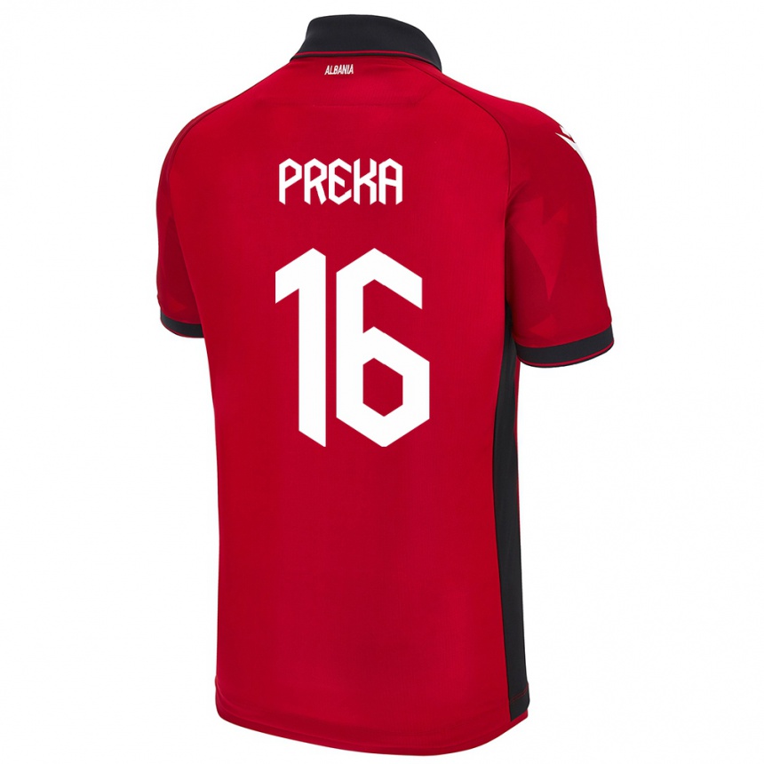 Niño Fútbol Camiseta Albania Marcelino Preka #16 Rojo 1ª Equipación 24-26 Perú