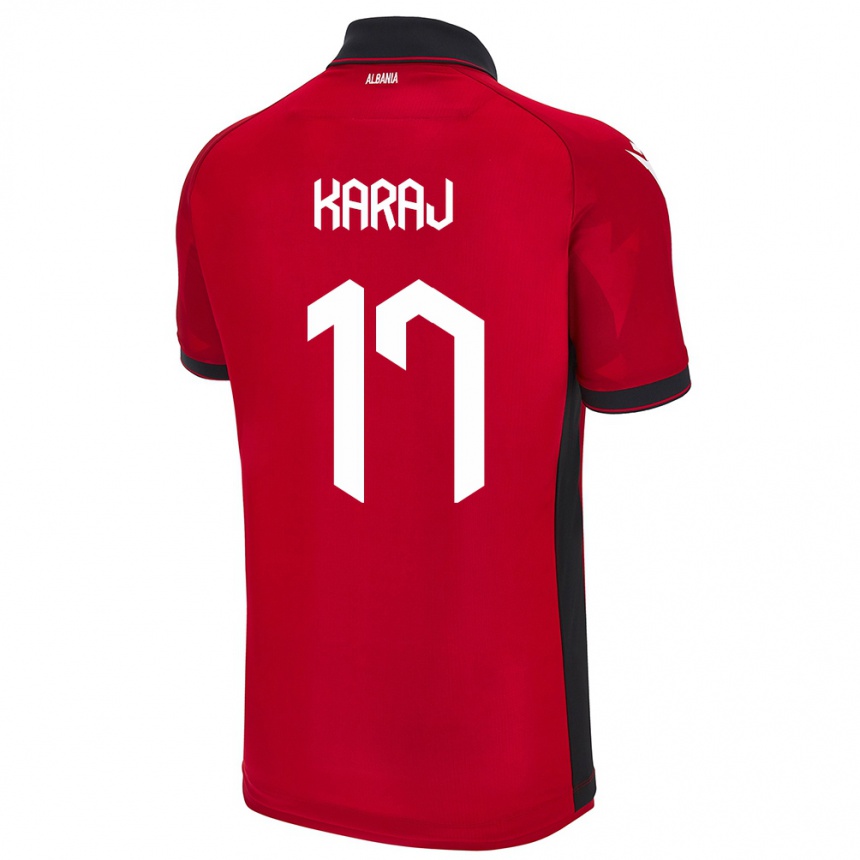 Niño Fútbol Camiseta Albania Eraldo Karaj #17 Rojo 1ª Equipación 24-26 Perú