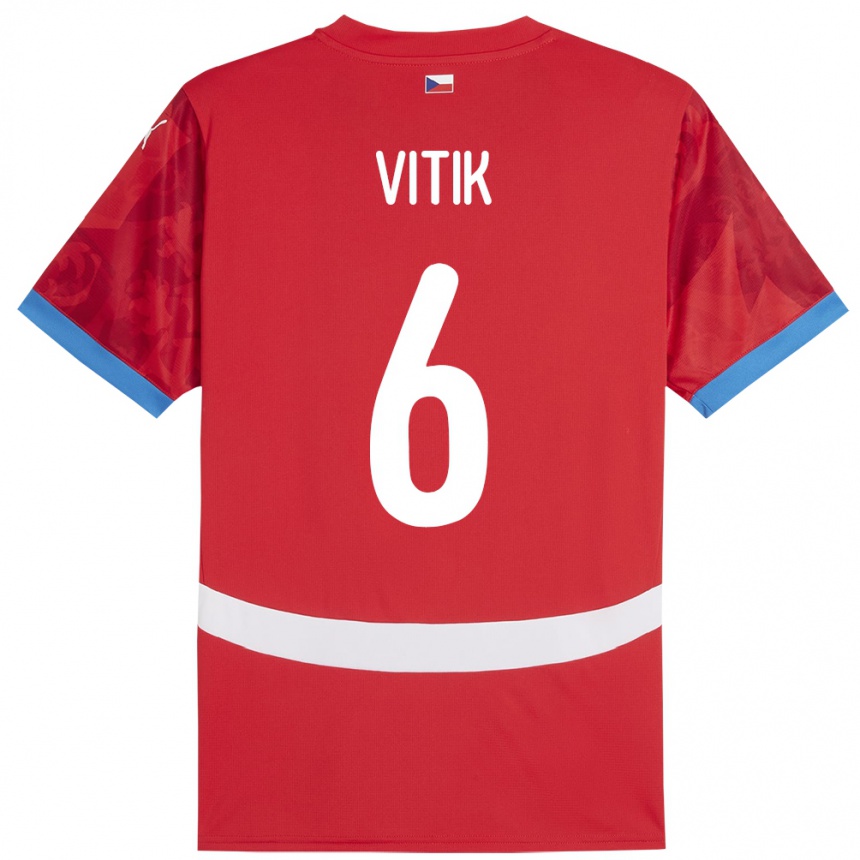 Niño Fútbol Camiseta Chequia Martin Vitík #6 Rojo 1ª Equipación 24-26 Perú