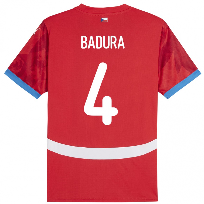 Niño Fútbol Camiseta Chequia Vitezslav Badura #4 Rojo 1ª Equipación 24-26 Perú