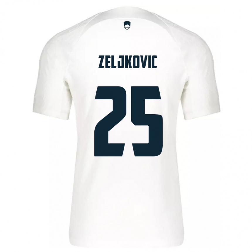 Niño Fútbol Camiseta Eslovenia Adrian Zeljkovic #25 Blanco 1ª Equipación 24-26 Perú