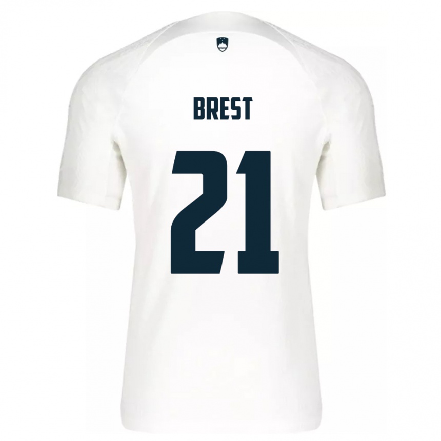 Niño Fútbol Camiseta Eslovenia Marko Brest #21 Blanco 1ª Equipación 24-26 Perú