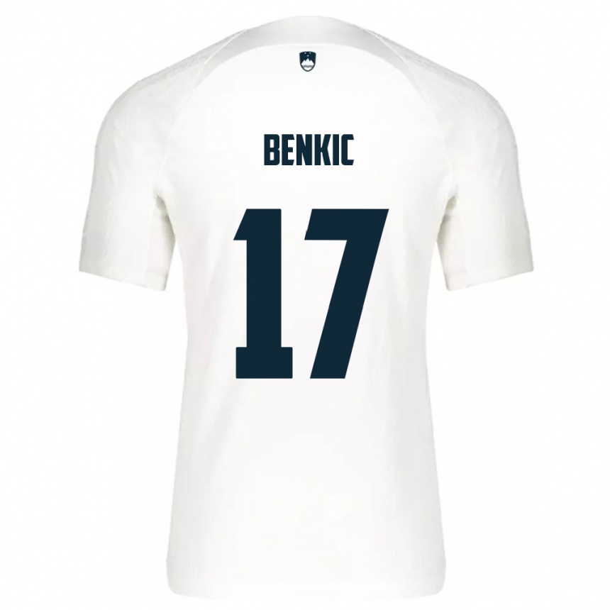 Niño Fútbol Camiseta Eslovenia Kevin Benkic #17 Blanco 1ª Equipación 24-26 Perú