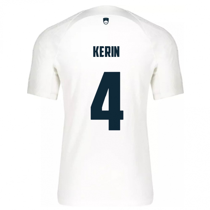 Niño Fútbol Camiseta Eslovenia Mark Kerin #4 Blanco 1ª Equipación 24-26 Perú