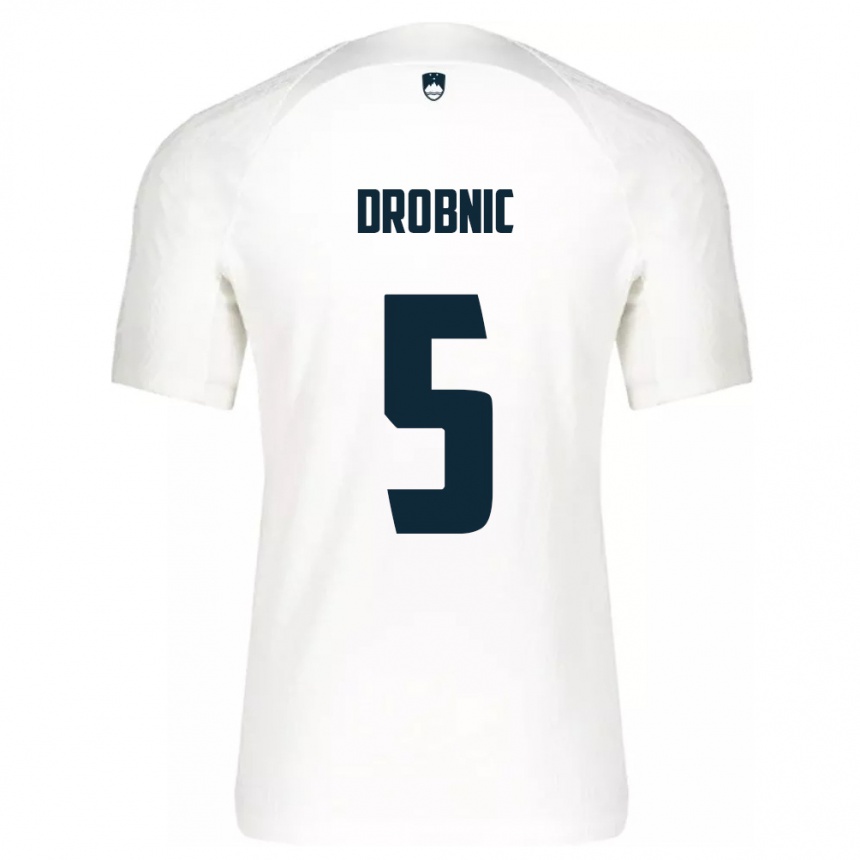 Niño Fútbol Camiseta Eslovenia Dominik Drobnic #5 Blanco 1ª Equipación 24-26 Perú