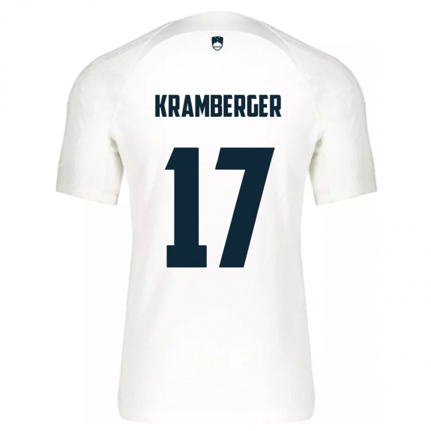 Niño Fútbol Camiseta Eslovenia Enej Kramberger #17 Blanco 1ª Equipación 24-26 Perú