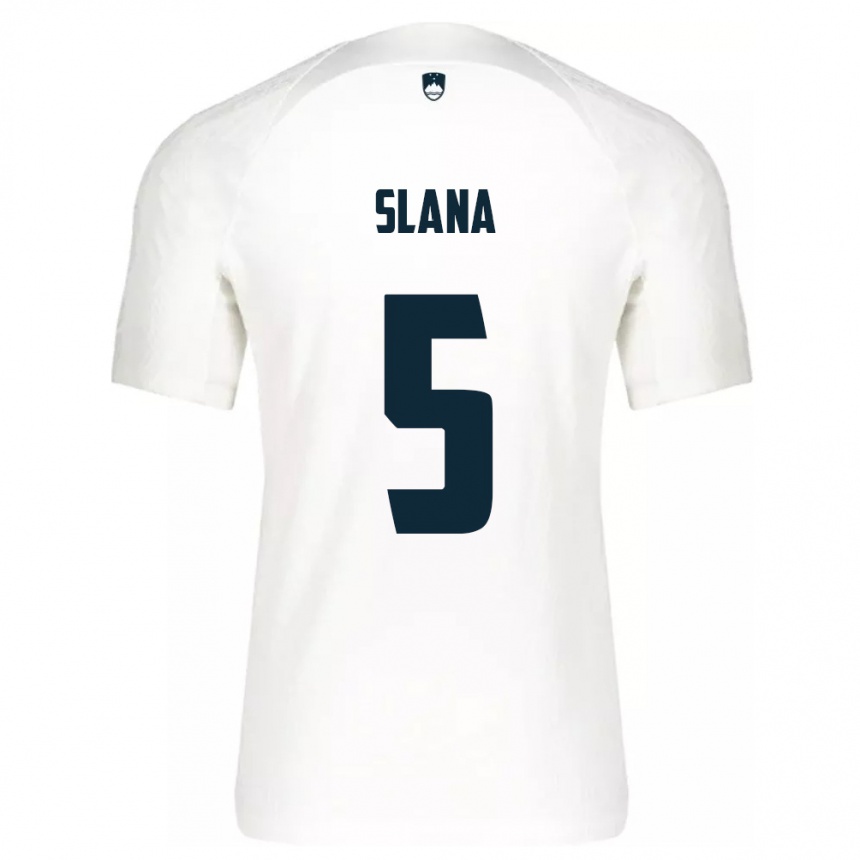 Niño Fútbol Camiseta Eslovenia Filip Slana #5 Blanco 1ª Equipación 24-26 Perú