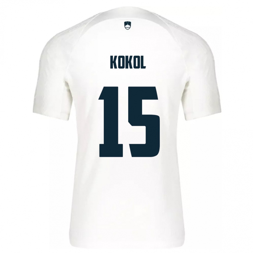 Niño Fútbol Camiseta Eslovenia Luka Kokol #15 Blanco 1ª Equipación 24-26 Perú